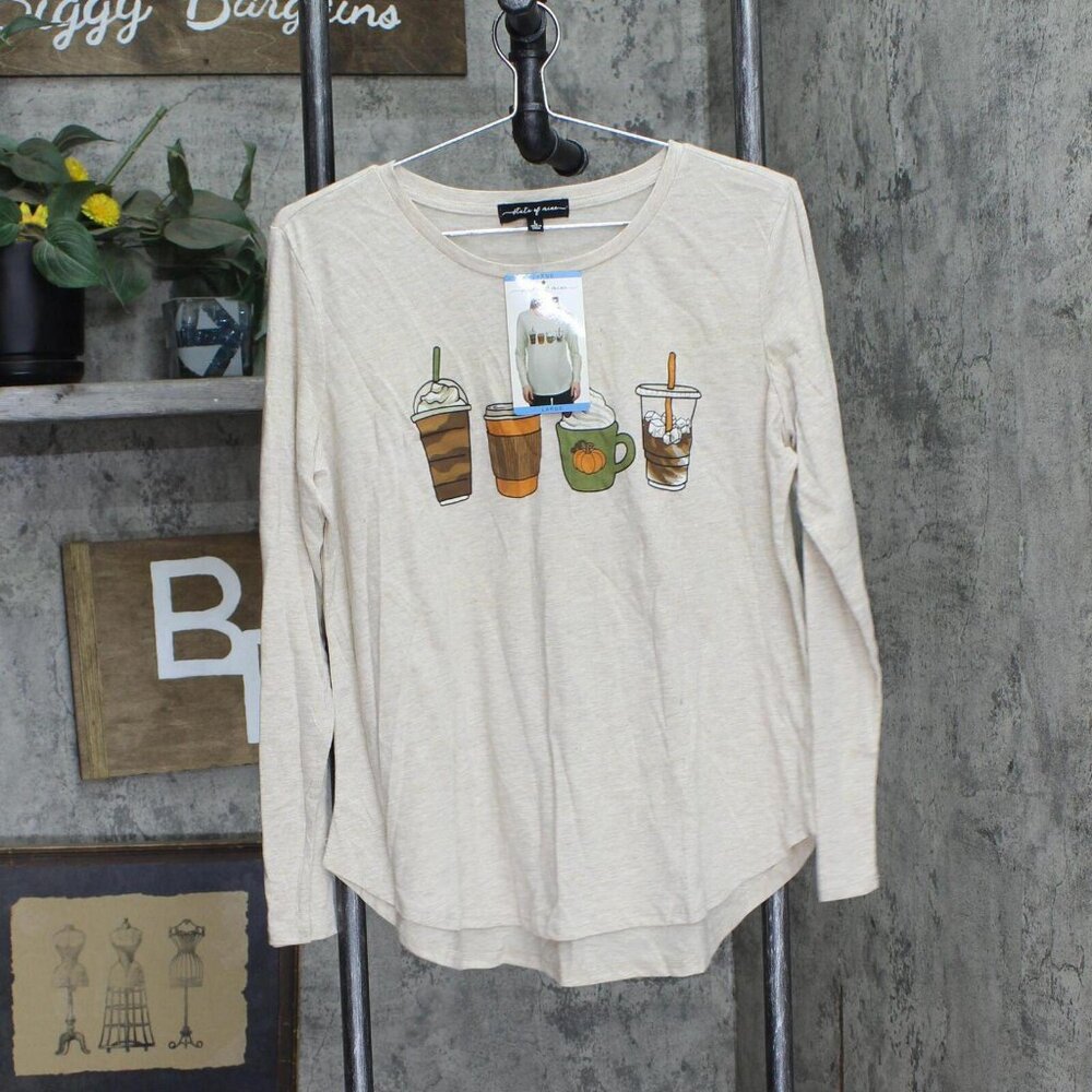 NWT State of Mine Long Sleeve T-Shirt 14275-State-2 L Oatmeal Heather Brown
